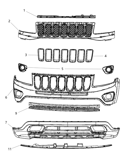 Fascia Front Upper Primed Diagram for 68109861AA