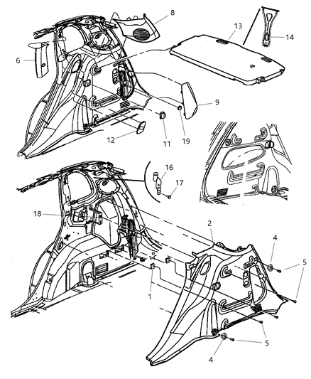 2008 Chrysler PT Cruiser Bracket Quarter Trim Diagram for 4724724AA