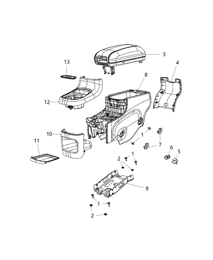 2020 Dodge Durango Panel Floor Console Diagram for 1YU684L1AA