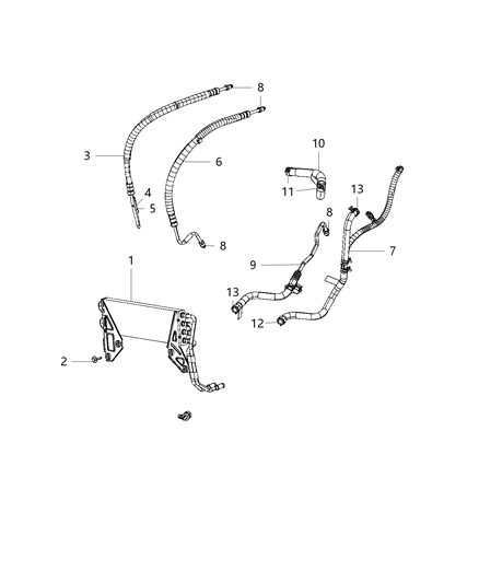 Hose Power Steering Return with Clamps, Tee & Mounting Clip Diagram for 68363006AC