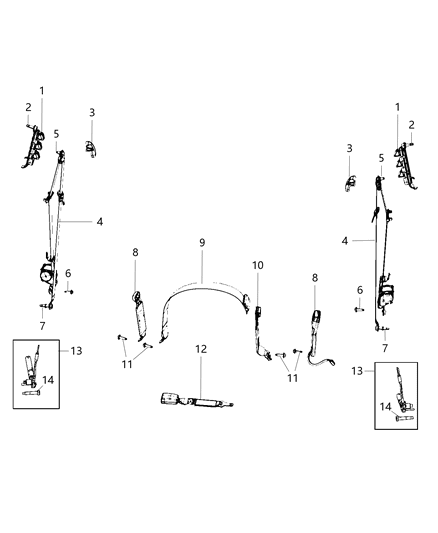 Seat Belt Front Center Center Lap Diagram for 1XE65DX9AA