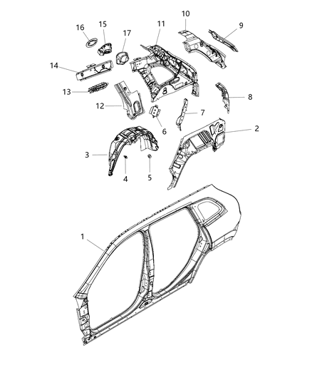 Panel Wheelhouse Outer Diagram for 68319185AA