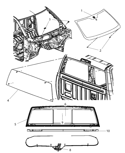Glass Backlite Sliding Assembly Diagram for 68360262AB