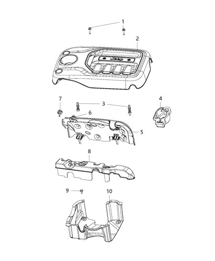2002 Chrysler Prowler Cover Engine Includes Ball Stud Retainers, Grommets And Foam Diagram for 4861992AB