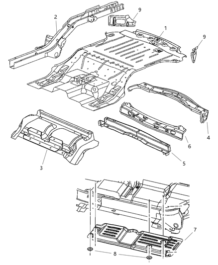 Rail Rear Floor Pan Side Diagram for 5166027AA