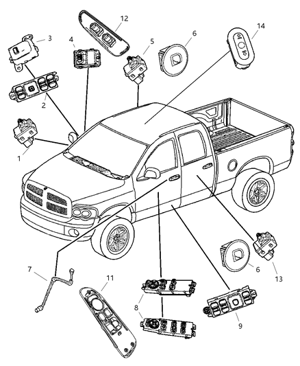 1988 Chrysler Fifth Avenue Bezel Power Window/Door Lock Switch Diagram for 5HZ71WL5AD