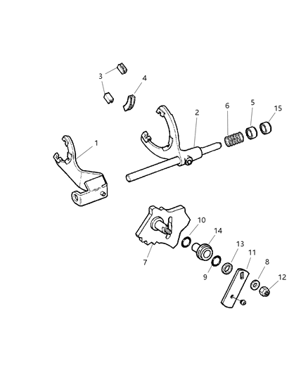 Fork Transfer Case Mode Shift Includes Items 11, 12 Diagram for 5080158AA