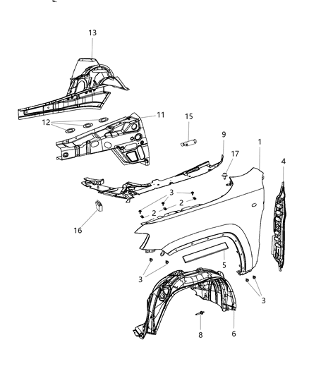 Rail Front Side Rail Front Includes Shock Tower Diagram for 68028076AL