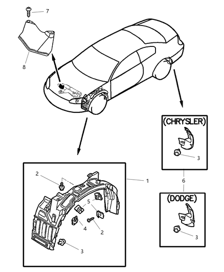 1997 Dodge Grand Caravan Shield Splash Diagram for MR316432