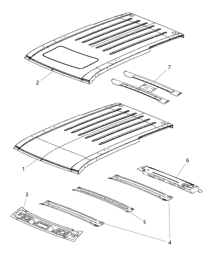2015 Jeep Wrangler Panel Roof With Sunroof Requires Header & Hinge Shims Diagram for 68049571AA