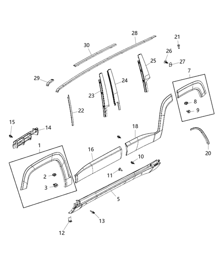 2019 Jeep Compass Clip Trim Flare Molding Attaching Diagram for 68102758AA