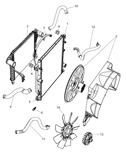 Radiator Engine Cooling Diagram for 68003966AA