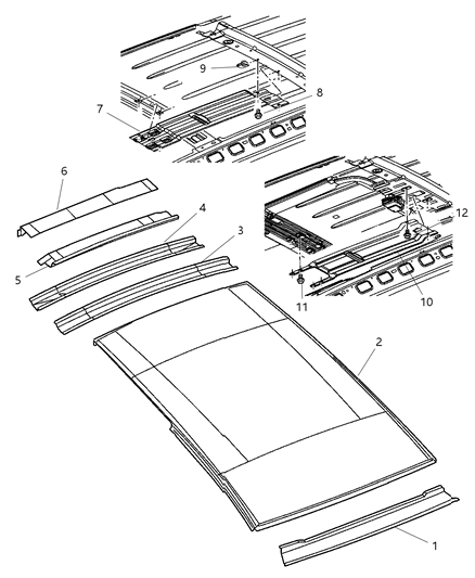 2004 Dodge Durango Header Roof Front Diagram for 55362494AB