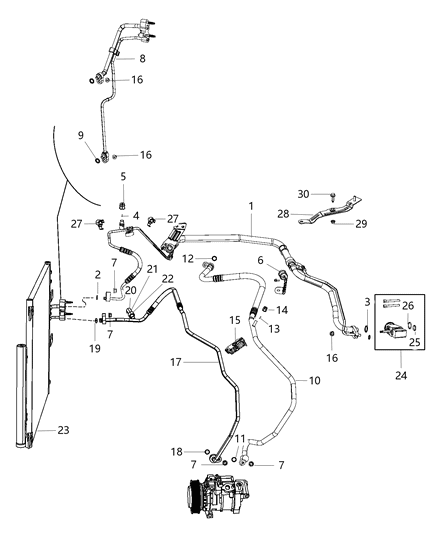 2016 Ram 2500 Line A/C Discharge: Gaskets, O-Ring, Transducer, Valve Core Diagram for 68273153AA