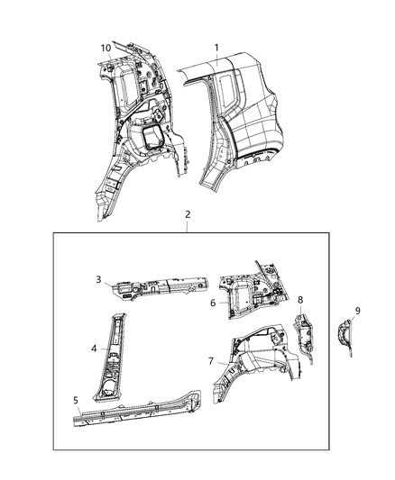 2017 Jeep Compass Extension Quarter Panel, Driver Side Diagram for 68254302AA