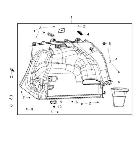 1991 Dodge Ram 50 Lower Quarter Trim, Black, Rear Passenger Side Diagram for 6ZD86DX9AA