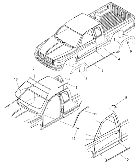 1985 Dodge Diplomat Molding Windshield Reveal Diagram for 55257311AB