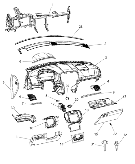 Applique Instrument Panel Inboard, Driver Diagram for 68159458AB