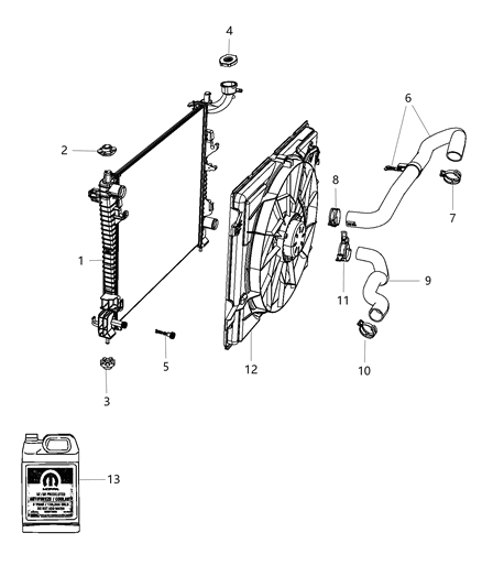 Hose Radiator Outlet Includes Clamps Diagram for 52014895AC