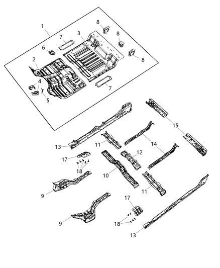 2020 Ram 1500 Crossmember Front Seat Retention Diagram for 68437327AA