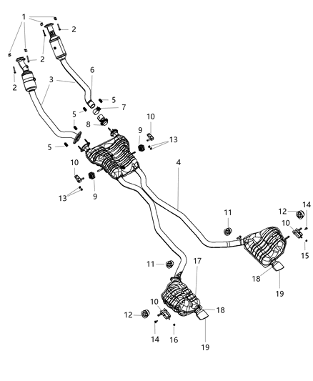 Muffler And Tailpipe Exhaust Includes Items 5, 6, 7, 8. Diagram for 52022397AE