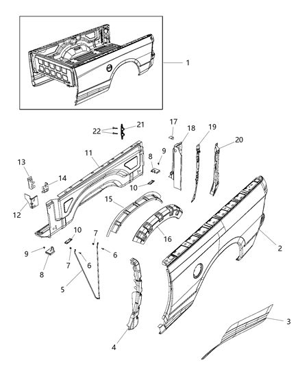 2020 Ram 2500 Panel Box Side Outer Diagram for 68406412AA