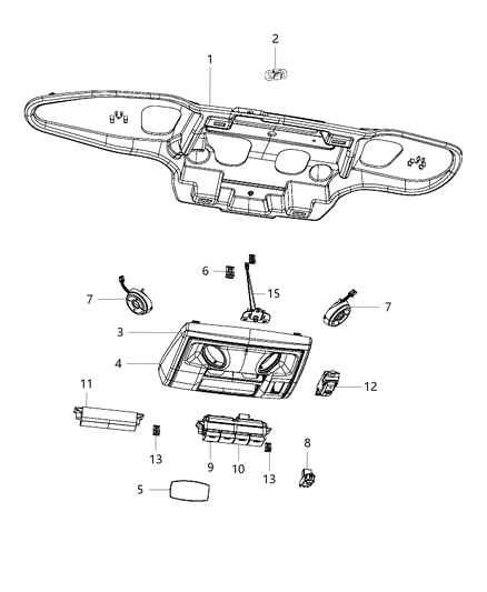 2018 Dodge Grand Caravan Console Overhead Includes LED Lamp Diagram for 5UQ31DX9AA