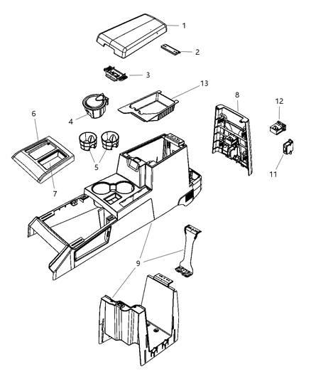 1989 Dodge Aries Console Floor Front With Parking Brake Boot Diagram for 5KE541DVAK