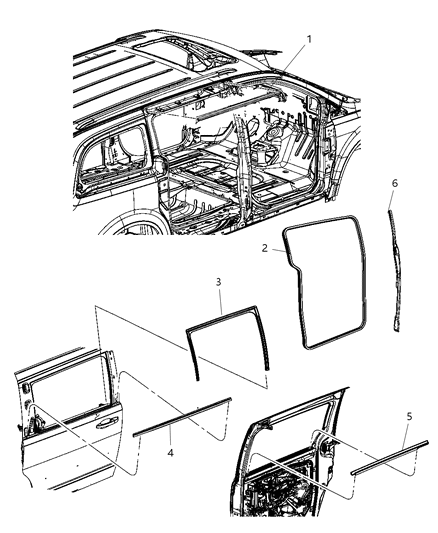Weatherstrip Rear Door Belt Outer Diagram for 5109812AB