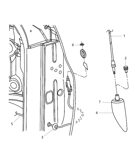 2010 Jeep Liberty Antenna Cable & Base Assembly Diagram for 5064394AG