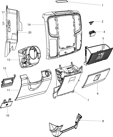 Bezel Instrument Panel Center Diagram for 1VY911X9AB