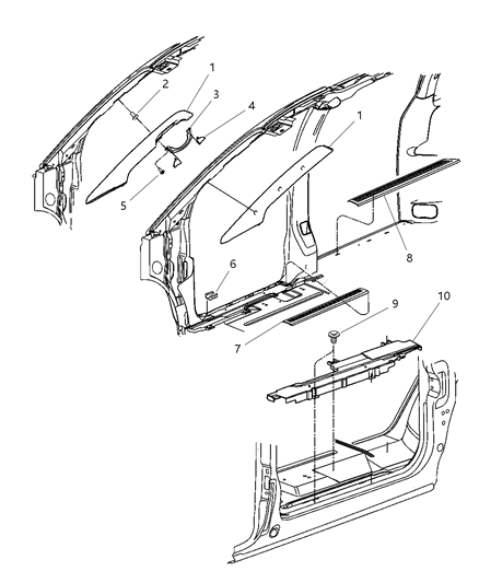 2001 Dodge Grand Caravan Molding Windshield Garnish Diagram for RS16WL8AD