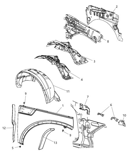 2013 Ram 2500 Liner Front Fender Diagram for 55157410AC