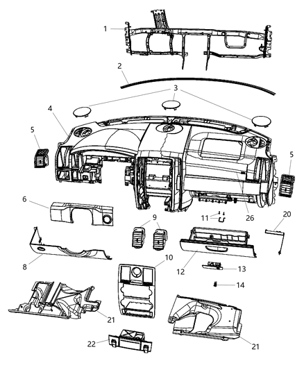 Ash Receiver Instrument Panel Diagram for 1FV00DX9AB