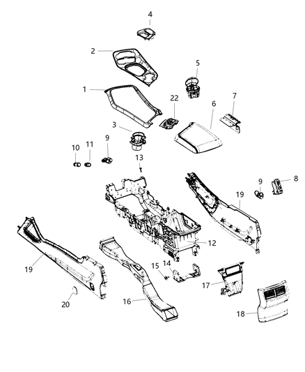 Cupholder Console Part Includes Trim Ring Diagram for 5XQ86DX9AA