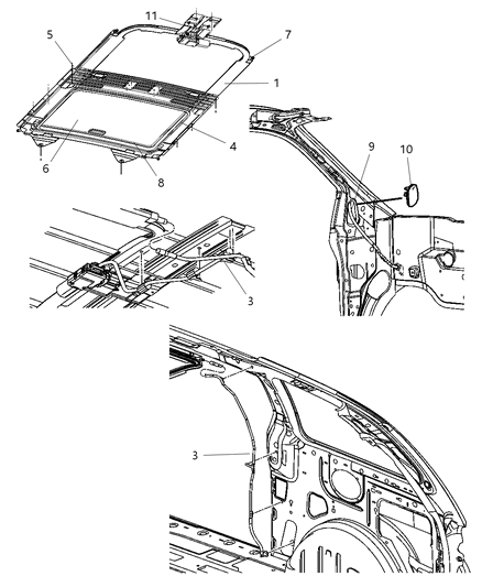 2007 Dodge Grand Caravan Frame Sunroof Diagram for 5093951AB