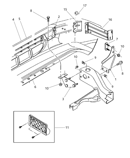 2005 Chrysler PT Cruiser Bracket Bumper Inner Diagram for 55077203AA