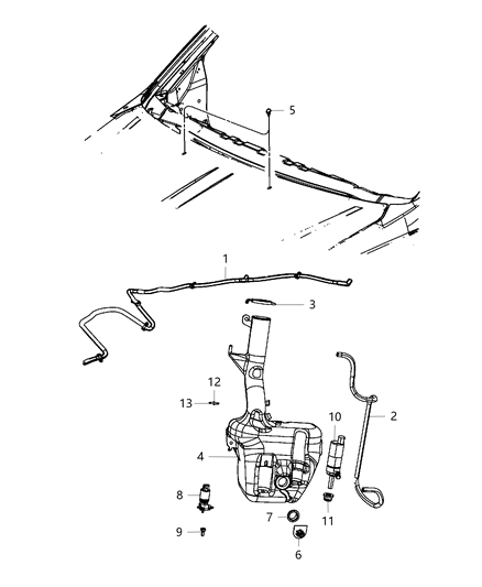 Hose Windshield Washer Diagram for 68088817AB