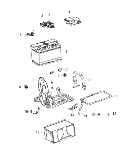 Clip Engine Harness Alternator Cable To Battery Tray Diagram for 68201226AA