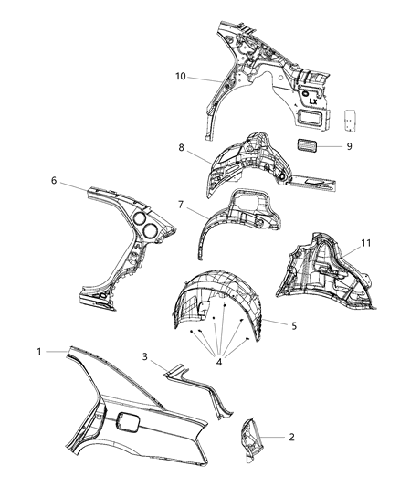 Panel Bodyside Aperture Outer Rear Diagram for 68127974AE