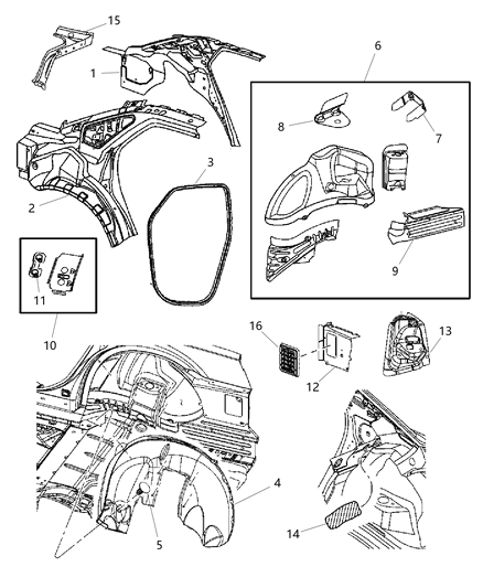 2006 Chrysler 300 Panel Bodyside Aperture Rear Inner Diagram for 5135903AH