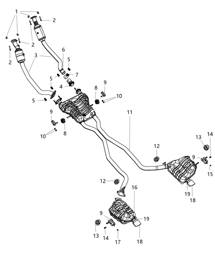 2021 Jeep Wrangler Resonator And Tailpipe Exhaust Diagram for 68276657AA