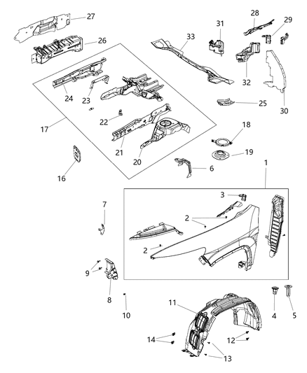 Mucket Fender To Cowl Diagram for 68102560AD