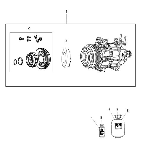 Clutch Overhaul Kit A/C Compressor: Snap Rings, etc. Diagram for 68405124AA