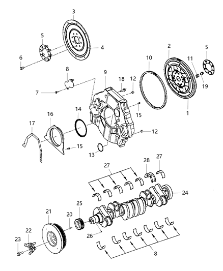 2000 Chrysler LHS Flywheel Engine Dual Mass Diagram for 52104721AF