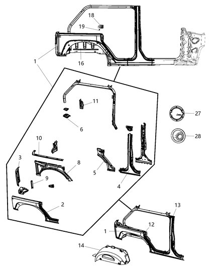 Panel Quarter Inner Diagram for 55395775AE