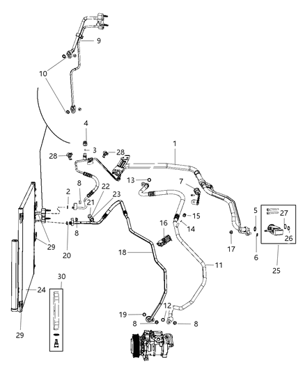 2006 Jeep Liberty Line A/C Suction And Liquid: Gaskets, Valve Core, Cap Diagram for 68231313AA