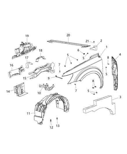 Silencer Fender To Hinge Pillar Diagram for 5178088AC