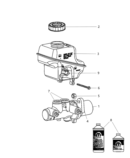 1990 Dodge B150 Reservoir Brake Master Cylinder Diagram for 68048549AA