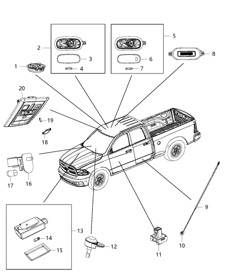 Lamp Courtesy Rear Footwell LED Light Diagram for 55057314AA